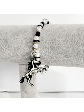 Handmade Black and White Beaded Unicorn Skeleton Charm Bracelet